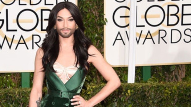 Conchita Wurst on the red carpet at the Golden Globes 2015
