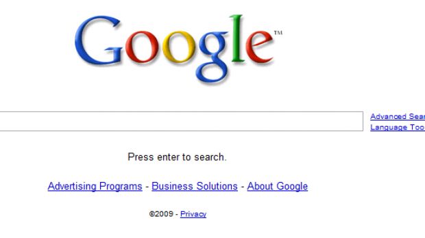 The Google homepage without the two search buttons