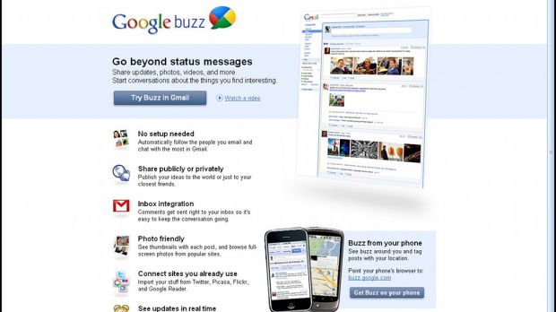 The Google Buzz landing page