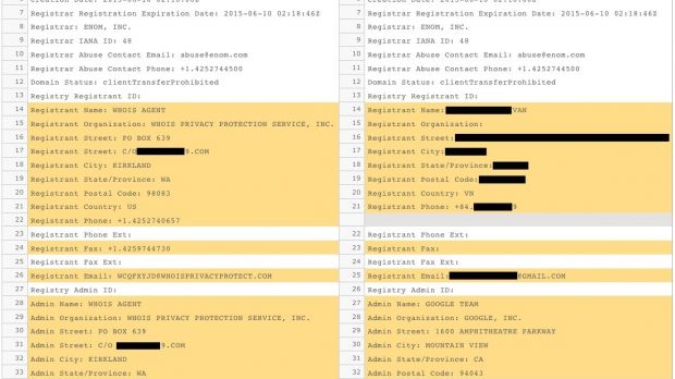 Private domain records returned by public whois queries