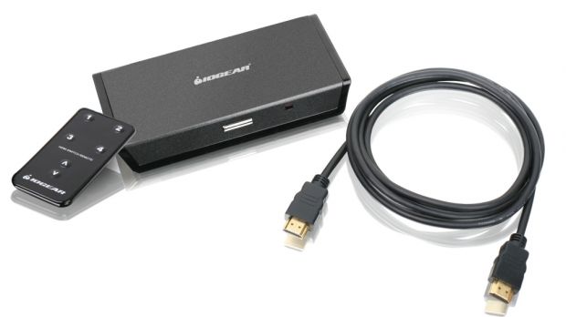 The IOGEAR HDMI Switch - front view and remote