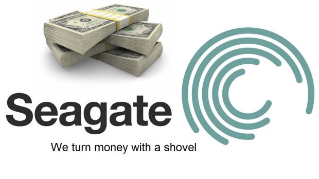 Seagate logo and money stack mashup