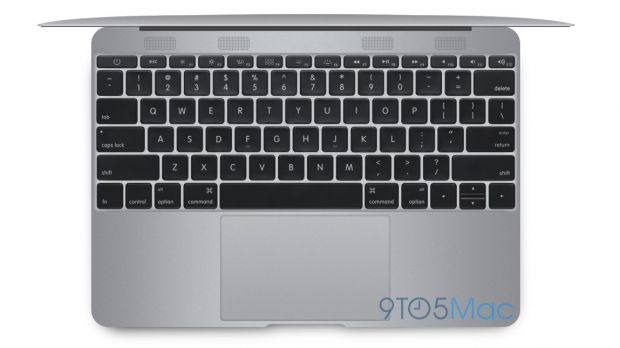 Rendering: 2015 MacBook Air top view, screen tilted back