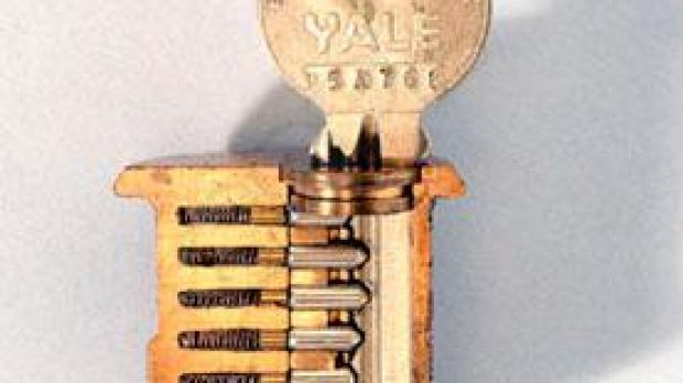 Section through a Yale pin tumbler cylinder lock