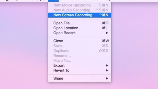 Choosing a new recording in QuickTime's File menu