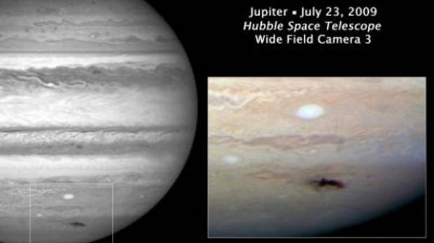 This Hubble picture, taken on July 23, is the sharpest visible-light picture taken of the atmospheric debris from a comet or asteroid that collided with Jupiter on July 19
