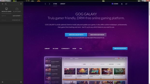 GOG Galaxy main page