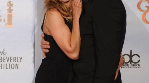 Jennifer Aniston and Gerard Butler on the red carpet at the 2010 Golden Globes