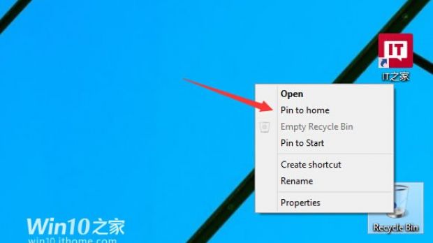Pin to Home option in Windows 10 Technical Preview build 9879