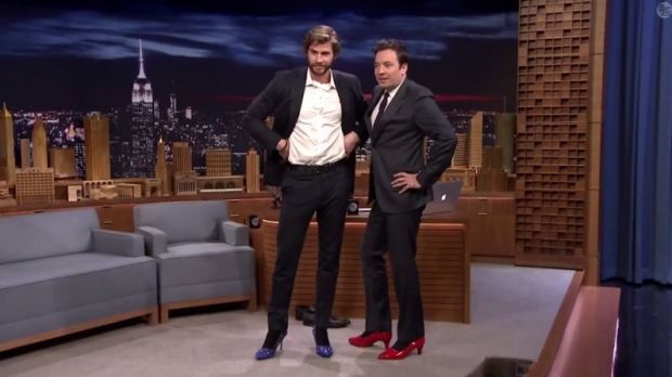 Strike a pose: Liam Hemsworth and Jimmy Fallon rock high heels
