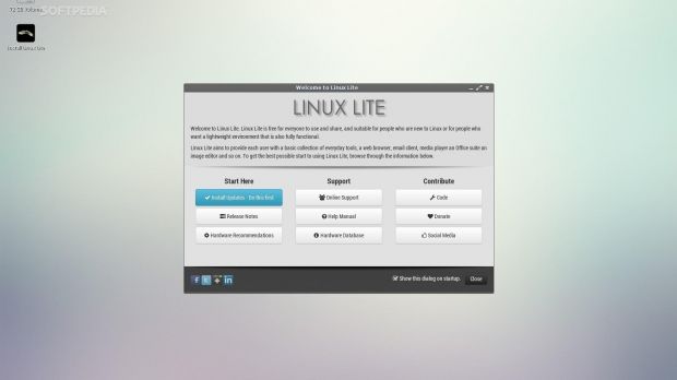 Linux Lite 2.2 welcome screen