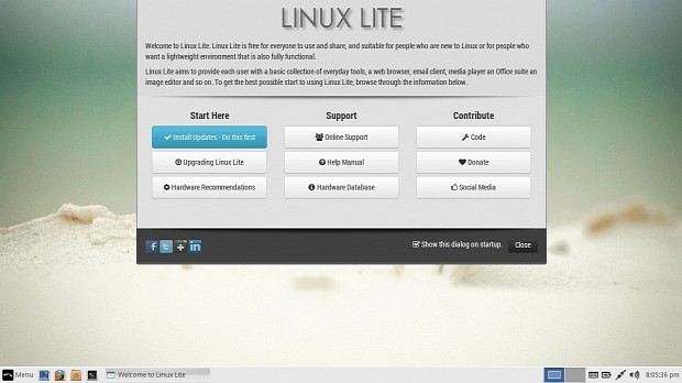 Linux Lite's welcome screen