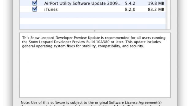 Apple Software Update shows the availability of a new Snow Leopard seed to OS X 10.6 Beta testers