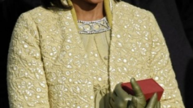 Michelle Obama looks stunning in a golden Isabel Toledo creation