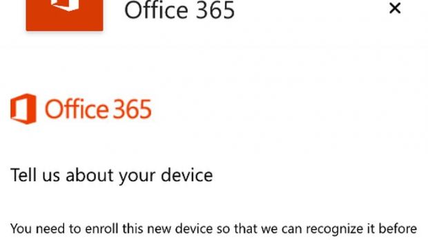 Outlook prompts the user to enroll their device in order to access email data from Office 365