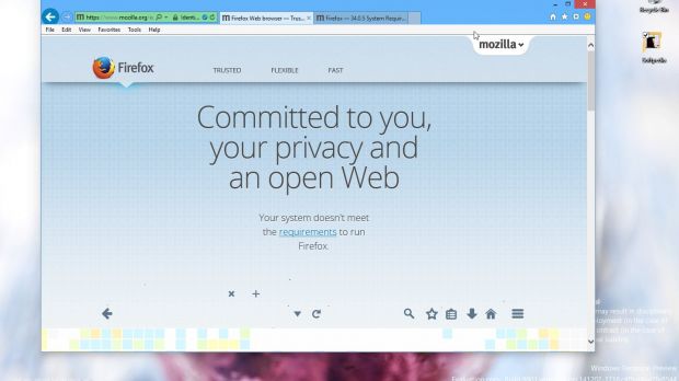 Mozilla message on the official Firefox page