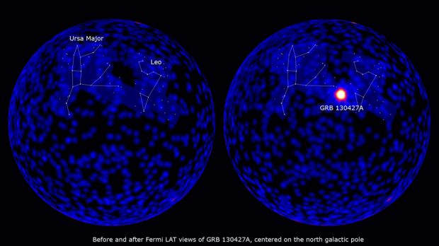 Fermi LAT instrument data showing the GRB 130427A