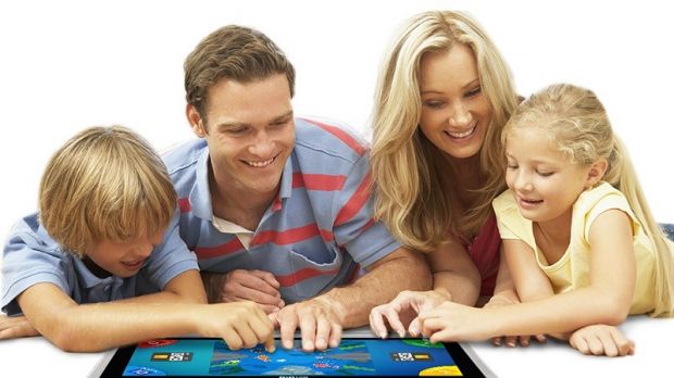 A family playing on Nabi's super-sized tablet