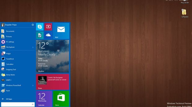 Windows 10 build 9860 Start menu