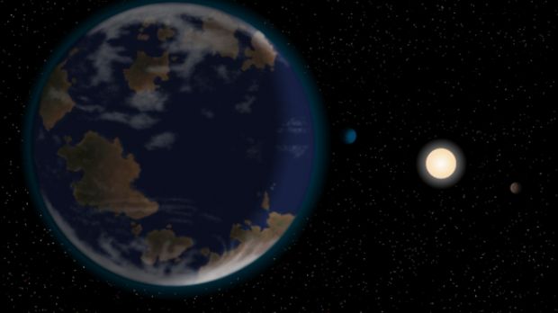 Artist impression of HD 40307 g, the star and two other planets