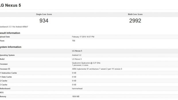 Nexus 5 spotted in benchmark with Android 5.2 onboard