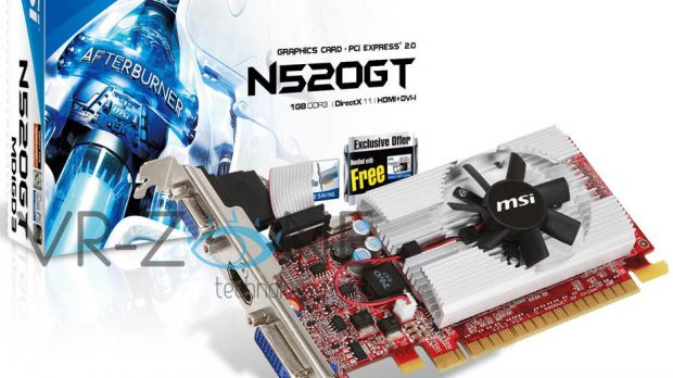 MSI GeForce GT 520 graphics card with retail packaging