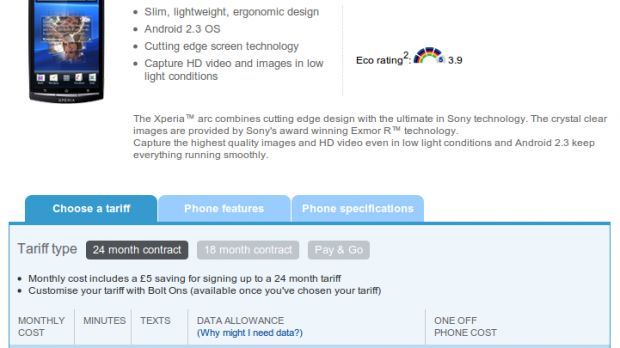 Sony Ericsson Xperia arc at O2