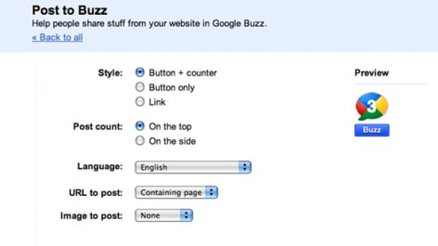 The Google Buzz share button options
