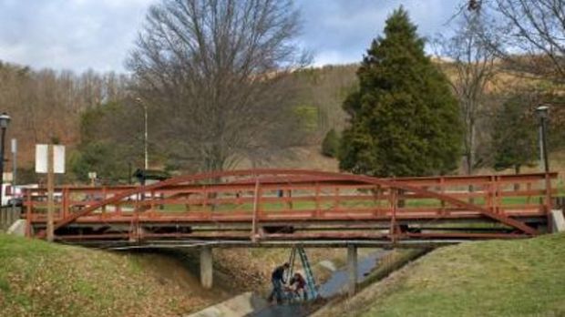 On a clear, late fall day, Virginia Tech researchers conducted load tests on the restored 1878 iron bridge at the Ironto Wayside -- the only such bridge in Virginia