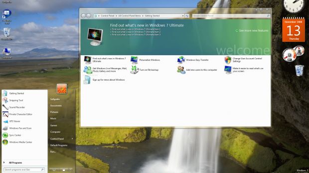 The Start Menu and Getting Started window