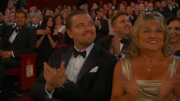 Leonardo DiCaprio and his mother at the Oscars 2014