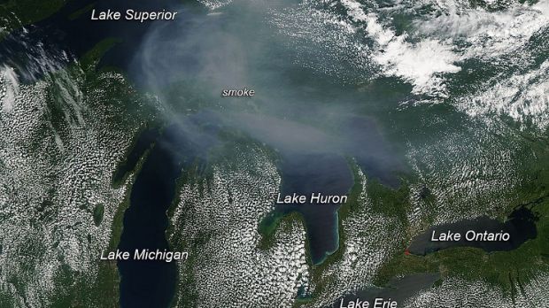 NASA image shows swirls of smoke hovering over the Great Lakes