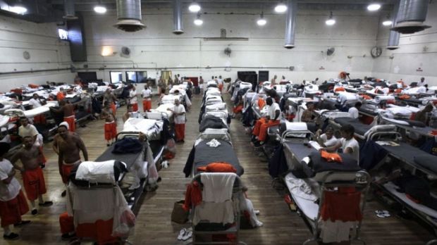 The Chino prison in California houses inmates in a gymnasium
