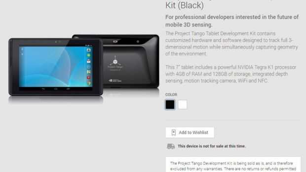 Project Tango Tablet shows up in Google Play