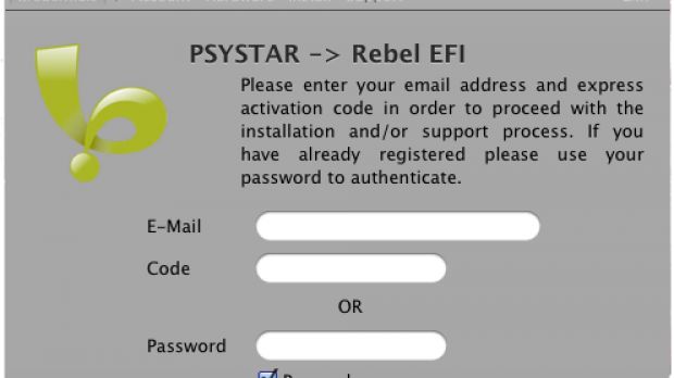 Rebel EFI user interface (authentication screen)