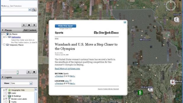 Google Earth showing NYT news