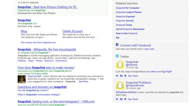 Bing search for Snapchat
