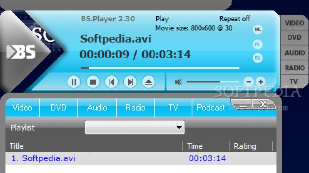 The BS.Player main window, playlist and equalizer