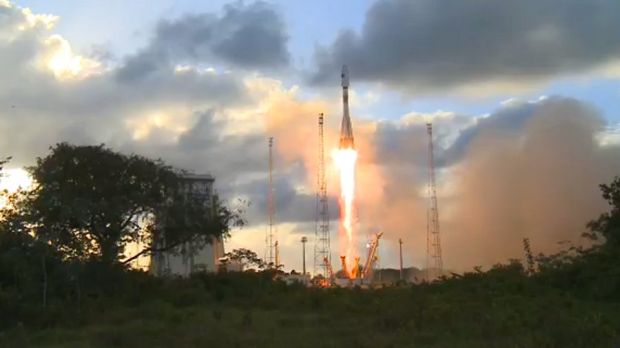 The Soyuz rocket carrying Sentinel-1A is seen here lifting off from the Kourou Spaceport on April 3, 2014
