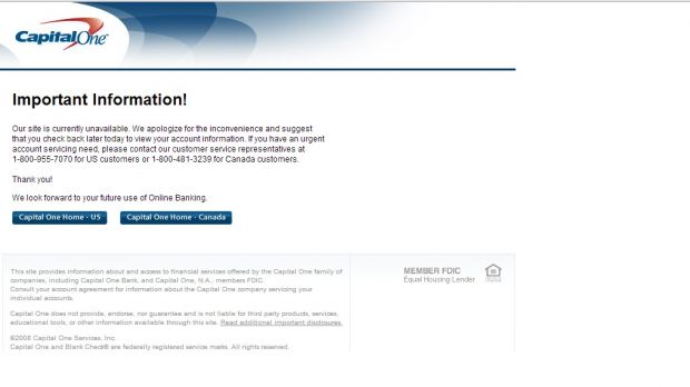 Capital One website inaccessible