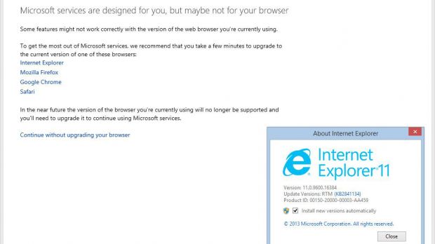 SkyDrive displays an error to IE11 users