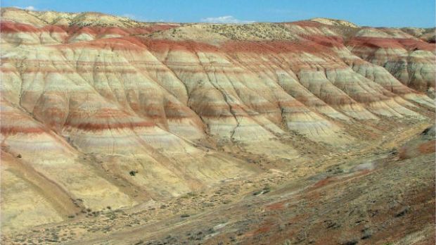 Thick, red rocks mark an ancient time in the Bighorn Basin near Worland, Wyoming