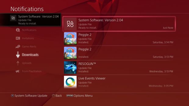 Sony PlayStation 4 Firmware 2.04 Notification