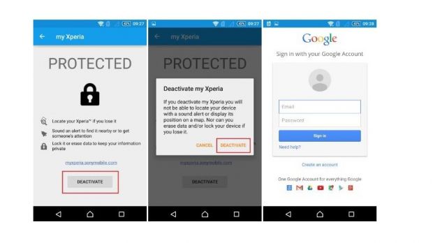 My Xperia Theft Protection uses Google credentials for authentification
