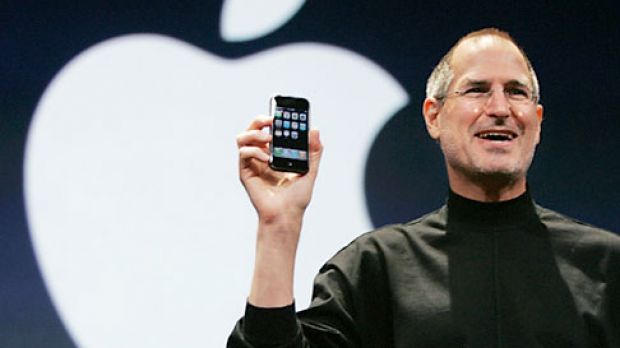 Steve Jobs unveiling the iPhone at Macworld in January, 2007