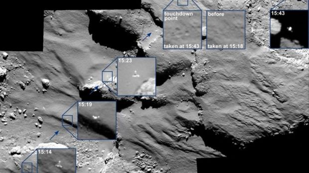 ESA images show the lander drifting across the surface of the comet