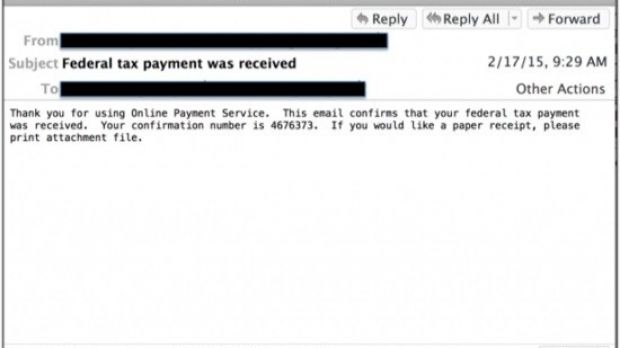 Initial version of phishing email