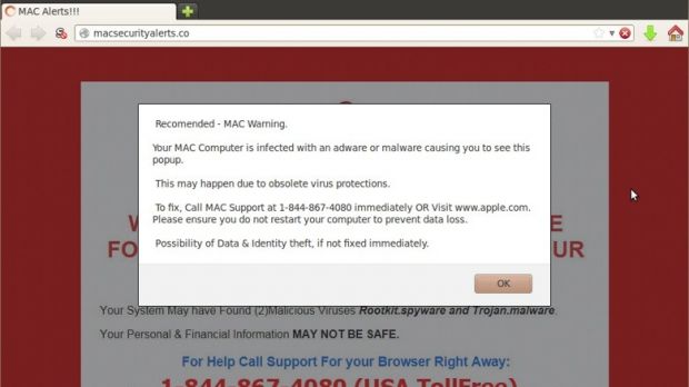 Toll-free number for Mac tech support scam