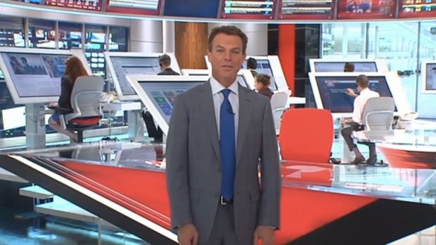 Fox News anchor Shepard Smith shows off the new studio, with 55-inch Microsoft touchscreens