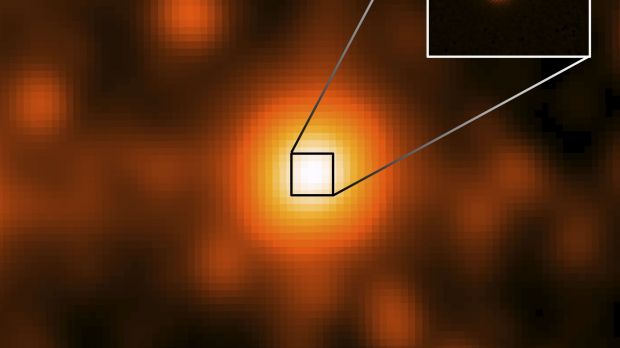 The pair of brown dwarfs as seen by WISE with zoomed in version provided by the Gemini telescope